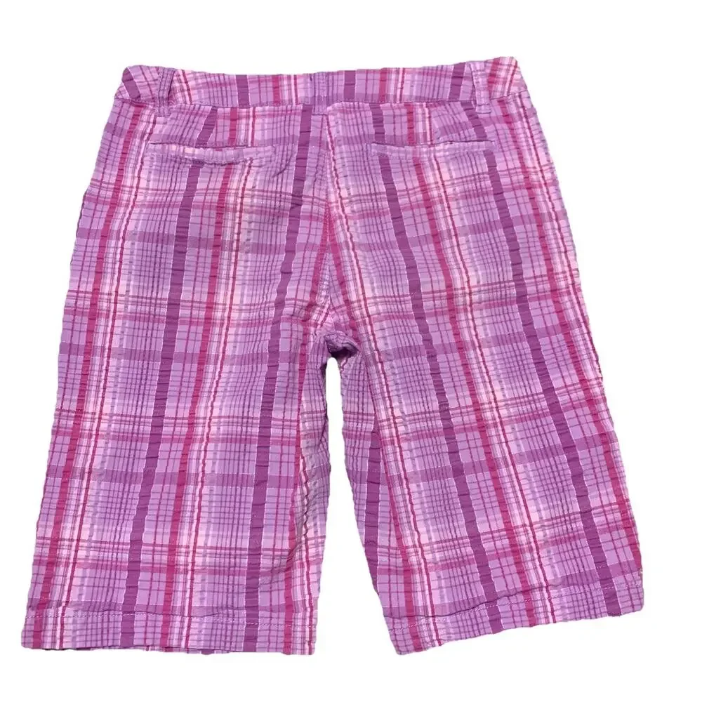 Justice Girls 14 Purple Plaid Bermuda Shorts Metallic Y2K